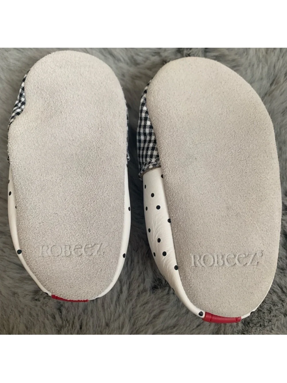Robeez Black Gingham Baby Shoes with Red Cherry Appliqués 6-12 Months